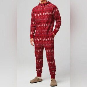 Fabletics Red Christmas Fleece Hooded Onesie